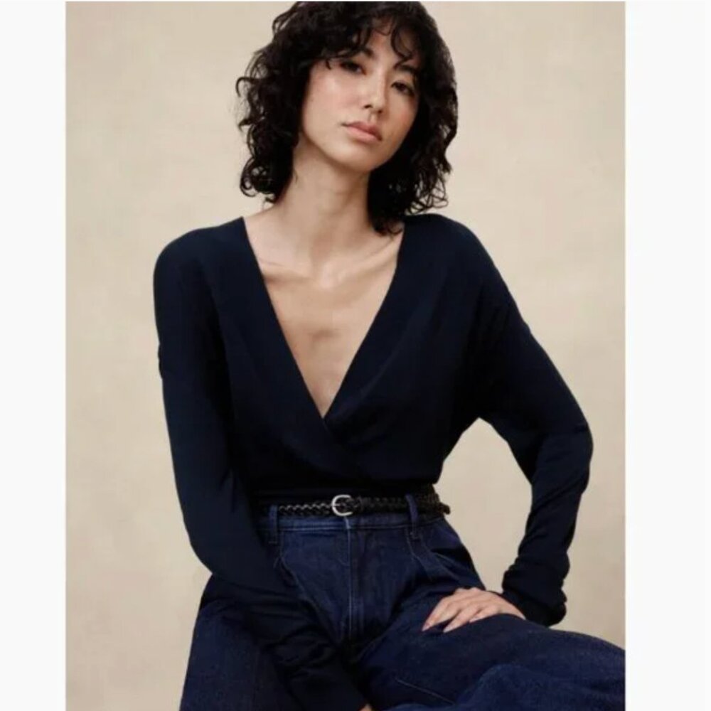 NWT Banana Republic Wrap-Front Pullover Sweater Small Navy